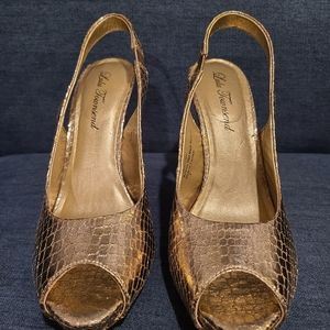 Lulu Townsend Gold Snake Heels